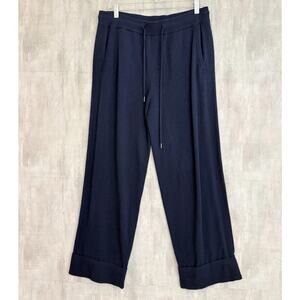 Gobi 100% Cashmere Pants Women XL Navy Wide Leg Loungewear Fold Over Hem Luxury